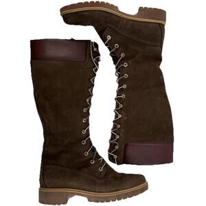 Timberland 14" Lace Up Boots Nubuck Brown Knee High 35395 Women's Size 8 M Read